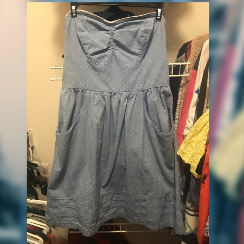 Strapless Denim with White Polka Dots